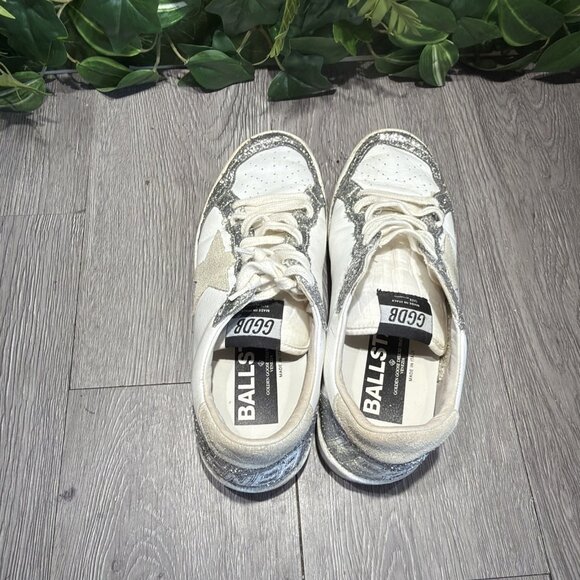 Golden Goose Ballstar Sneakers White Silver Glitter Star Size 39 - Picture 6 of 11